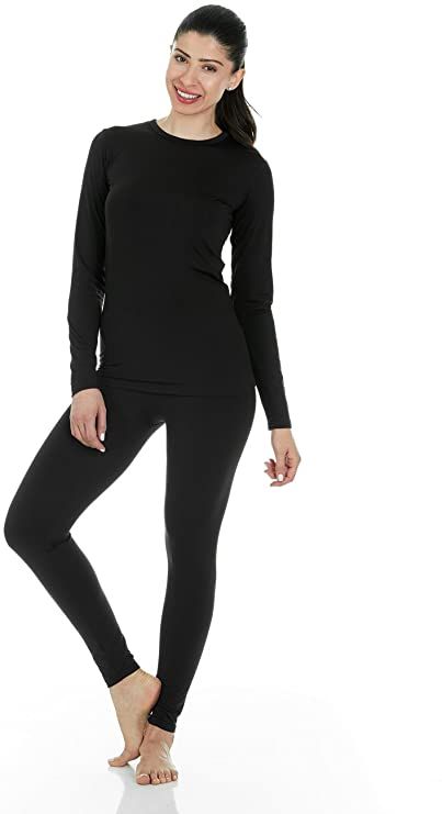 Thermajane Women's Ultra Soft Thermal Underwear Long Johns Set with Fleece Lined (XX-Small, Black) at Amazon Women’s Clothing store Womens Thermal, Outfit Invierno, Long Johns, On The Road Again, Amazon Women, Base Layer, Winter Women, Amazing Women, Clothing Store