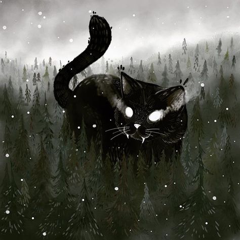 Day 14 ~ Yule Cat I was intending to do a simple illustration but got carried away. I need to practice to keep things simple… Yule Cat, Horror Vintage, Creepy Cat, Winter Illustration, Warrior Cats Art, Ghost Cat, Simple Illustration, Creature Feature, Creepy Art