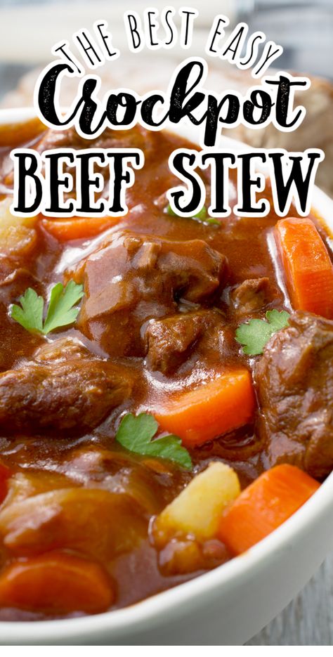 Classic slow cooker beef stew is hearty and full of tender beef, potatoes, carrots in a thick and rich broth. This easy and delicious soup is definition of comfort food. Made in the crockpot, the stew is a classic recipe that cooks to perfection with almost no prep! Slow Cooker Beef Stew Easy, Slow Beef Stew, Crockpot Beef Stew, Easy Beef Stew Recipe, Stew Crockpot, Stew Beef, Crockpot Recipes Beef Stew, Crockpot Stew, Easy Beef Stew