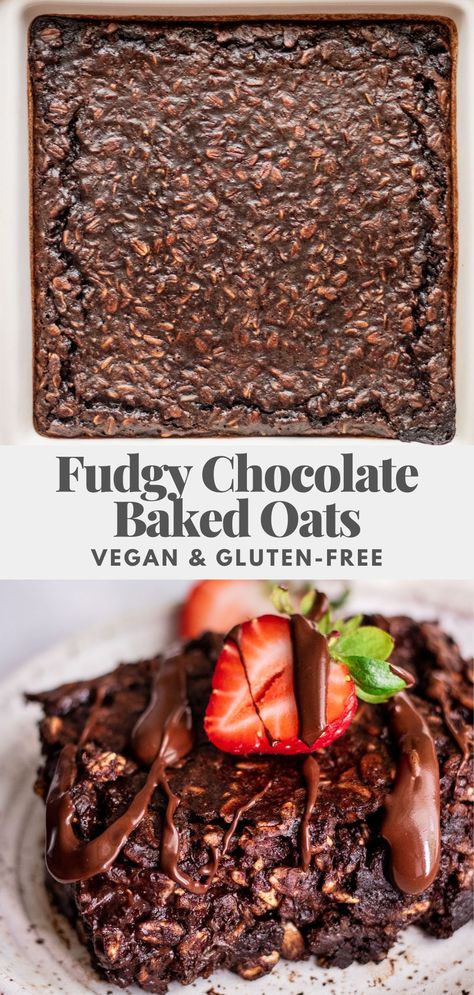 Chocolate Baked Oats that are fudgy and perfect to meal prep in advance for breakfast through the week. Easy to make, healthy and only one bowl needed. Chocolate Baked Oats Vegan, Vegan Brownie Baked Oatmeal, Chocolate Baked Oatmeal Recipes, Chocolate Baked Oats No Banana, Made By Emily Recipes, Chocolate Oats Breakfast, Healthy Baked Oats Recipes, Baked Oats Chocolate, Big Desserts