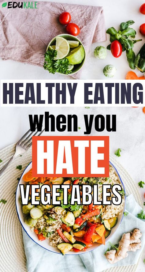 Trying to eat healthier? But what if you don't like vegetables? Wondering how to eat healthy when you hate vegetables? Vegetables are one of the rare foods that are universally recognized as healthy, no matter the diet. Problem is, a lot of people don’t actually enjoy vegetables. They may hate the taste, the texture, or have no idea how to cook them. You can still eat healthy when you don’t like vegetables for optimal healthy eating. This will also help you how to eat healthy when picky. Best Vegetables To Eat, Veggie Diet, Vegetable Diet, How To Eat Healthy, Vegetable Snacks, Eat Veggies, Eat Healthier, Easy Diets, Healthy Vegetables