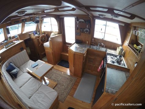 http://pacificsailors.com/about/the-trawler Boat interior. The main cabin of our trawler. Galley. Motorboat. Living aboard a boat. Boat Galley. Boat cooking. Cooking aboard. Living aboard. Tiny home, tiny house, tiny living. Boat livingroom. Houseboat Decor, Trawler Boats, Liveaboard Boats, Boat Interior Design, Boat Galley, Sailboat Interior, Boat Illustration, Boat Decor, Boat Interior