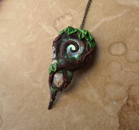 Polymer Clay Beads Diy, Fantasy Pendant, Forest Jewelry, Elven Jewelry, Natural Magic, Fairy Pendant, Creation Art, Deep Woods, Magic Forest