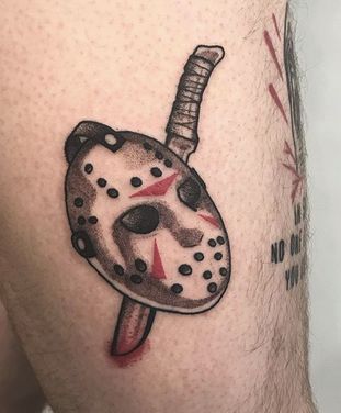 Jason Hand Tattoo, Simple Horror Movie Tattoos, Jason Vorhees Tattoo, Bad Face Tattoos, Jason Voorhees Tattoo, Easy Tattoos To Draw, Friday The 13th Tattoo, Horror Movie Tattoos, Wrist Tattoo Designs