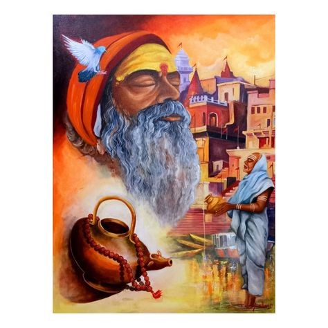 Banarash city of kashi Viswanath where a sadhu is seen meditating on god. Harmony of Banarash Ghat (ART_82_75376) - Handpainted Art Painting - 36in X 48in by Artist Arjun Das. Please click here to buy tis panting https://www.fizdi.com/harmony-of-banarash-ghat-art_82_75376-handpainted-art-painting-36in-x-48in/ #fizdiofficial #benaras #banaras #religious #figurative #worship #devotee #ghat #painting #oilpainting #canvas #canvaspainting Arjun Das Painting, Banaras Ghat Painting, Baby Shiv, Shiv Drawing, Kulo Painting, Ghat Painting, Banaras Ghat, Arjun Das, Artificial Art