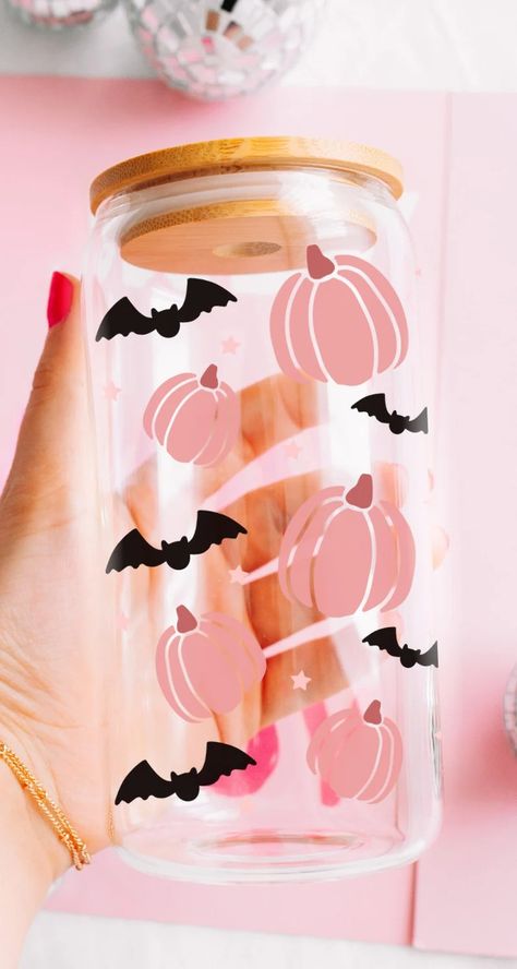 Spooky Iced Coffee Glass Mug Halloween Glass Can Pumpkin Glass Mug Spooky Bat Can Glass Fall Cup Gift for Her Trendy Pumpkin Glass Ghost - Etsy Halloween Coffee Cup Ideas, Halloween Coffee Cups Vinyl, Glass Tumbler Design Halloween, Halloween Cup Design, Glass Cup Ideas, Cricut Glass Cups, Halloween Cup Ideas, Halloween Coffee Cups, Projet Cricut