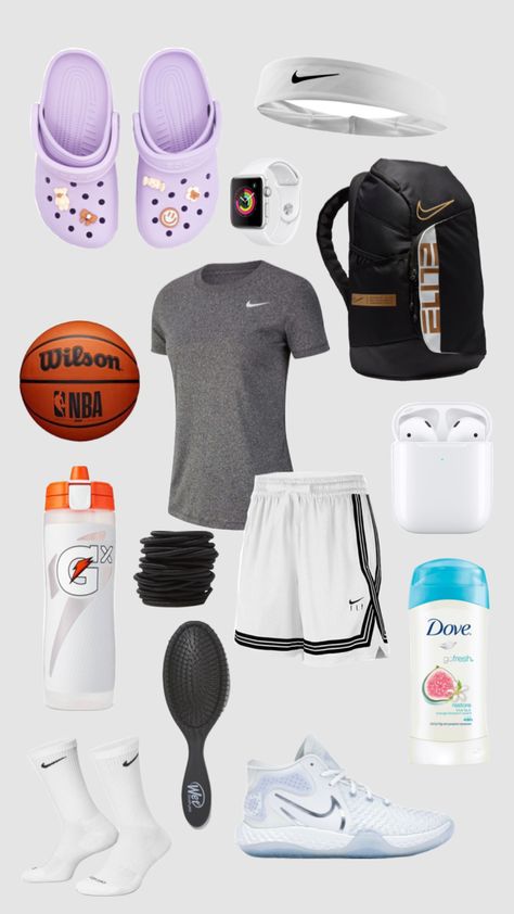 basketball girl : training / bag essentials || may have missed some Sports Bag Essentials, Sporty Girl Aesthetic, Basketball Game Outfit Women, Basketball Shoes Kyrie, Basketball Workouts Training, Basketball Game Outfit, Basketball Girl, Volleyball Bag, Girl Training