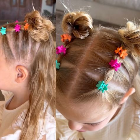 Colorful Hair Ties Hairstyles, Toddler Hairstyles Girl Summer, Toddler Butterfly Clip Hairstyles, Toddler Hair Clips Styles, Prek Hairstyles Girl, Kindergarden Hair Styles, Toddler Hairstyles Girl With Bangs, Toddler School Hairstyles Girl, Preschool Teacher Hairstyles