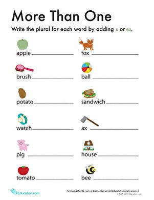 The rules for tuning a singular noun into a plural one are often simple: just add “s” or “es.” One apple turns into many apples, and one sandwich turns into many sandwiches. This writing worksheet invites students to practice making plural nouns. Perfect for second graders, this worksheet touches on word structure and suffixes in common words.#educationdotcom Plural S And Es Worksheets, One And Many Worksheet, S Or Es Worksheet, Singular Noun, Second Grade Reading, Plurals Worksheets, Classroom Bulletin Boards Elementary, 1st Grade Reading Worksheets, Word Structure