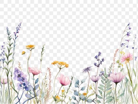 Transparent Flowers Png, Wildflower Border, Watercolor Flowers Png, Flower Border Png, Flower Clipart Png, Watercolor Flowers Clipart, Wildflower Watercolor, Flower Frame Png, Watercolor Flower Background