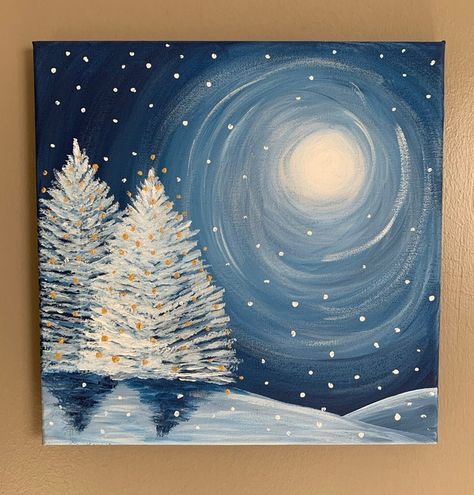 Silent Night Winter Scene on Canvas | Etsy Keyhole Art, Snowmen Art, Christmas Window Painting, Christmas Canvas Art, Snowy Night, Painting Christmas, Winter Background, Winter Painting, Christmas Canvas