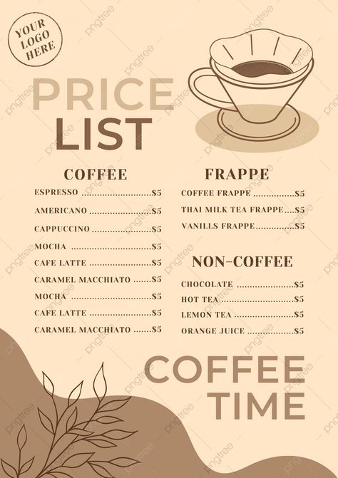 Coffee Price List Design, Coffee Shop Menu Ideas, Plant Coffee Shop, Coffee Shop Menu Design, Mosque Poster, Coffee Shop Menu Board, Coffee List, Coffee Template, Menu Board Design