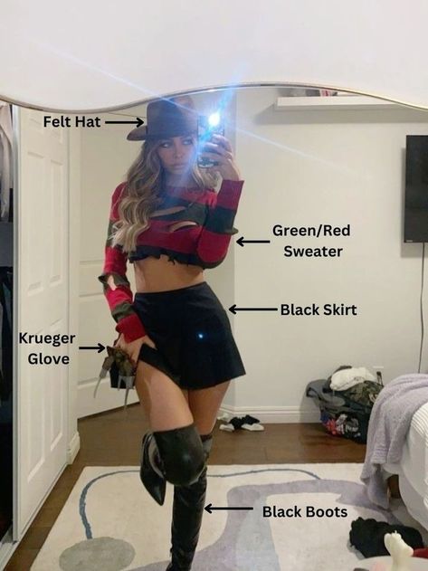 Nightmare On Elm Street Costume, Men Halloween Costume Ideas, Fantasia Freddy Krueger, Freddy Krueger Costume Women, High School Halloween Costumes, Scream Halloween Costume, Freddy Krueger Costume, Halloween Costumes Women Scary, Horror Halloween Costumes