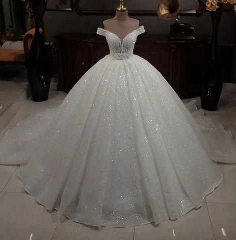 Elegant Wedding Dress Ballgown, Wedding Dress Fairytale, Disney Fairytale Wedding Dress, Ballroom Wedding Dresses, Fairytale Wedding Dress, Glam Wedding Dress, Big Wedding Dresses, Glitter Wedding Dress, Wedding Dresses Princess Ballgown