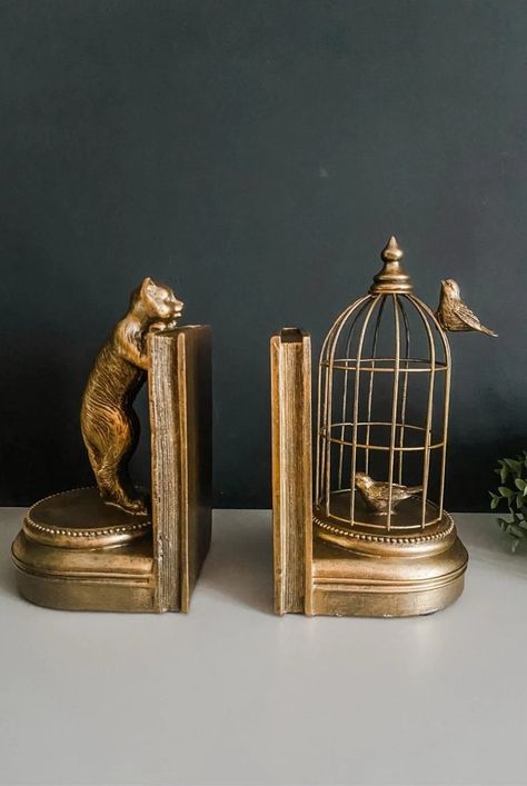 Most Loved | Our Bestsellers | Punk & Poodle Dark Academia Bookends, Cat Decor Aesthetic, Knick Knacks Aesthetic, Home Decor 2024, Bookends Ideas, Gold Decor Ideas, Decorating With Antiques, Art Deco Home Decor, Bookends Vintage