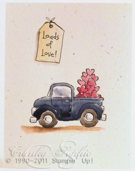 watercoloring and "loads of love" tag Valentines Watercolor, Loads Of Love, Blue Truck, Pick Up Truck, Leaves Illustration, Old Truck, Envelope Art, Love Tag, Paint Cards