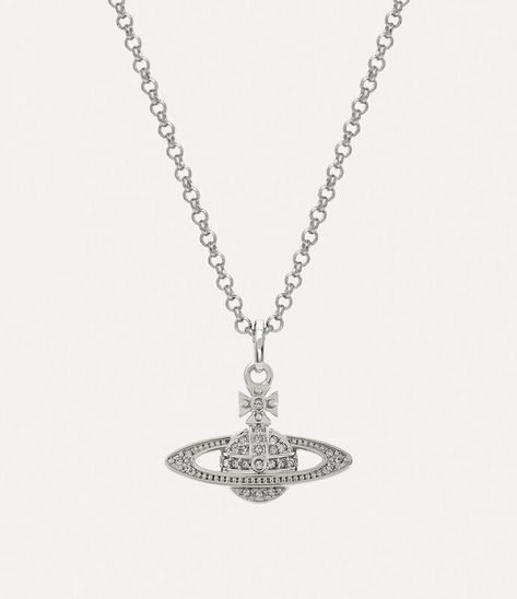 Man. Mini Bas Relief Orb Pendant Necklace in PLATINUM-CRYSTAL-Crystal | Vivienne Westwood® Bas Relief, White Crystals, Ring Watch, White Crystal, Lace Boots, Vivienne Westwood, Necklace Designs, Fashion Bracelets, Silver Tone