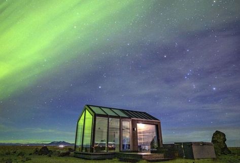 Northern lights and wild horses. Perfect! Glass Cottage, Northern Lights Viewing, Gullfoss Waterfall, Glass Cabin, Iceland Travel Guide, Thingvellir National Park, Visit Iceland, Dome House, Sleeping Under The Stars