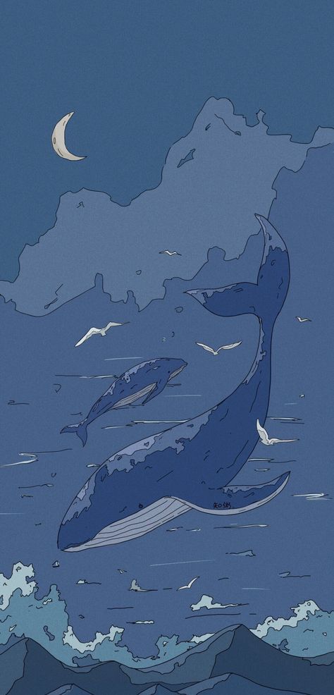 Whales, The Ocean, Birds, Moon, Tumblr, Blue