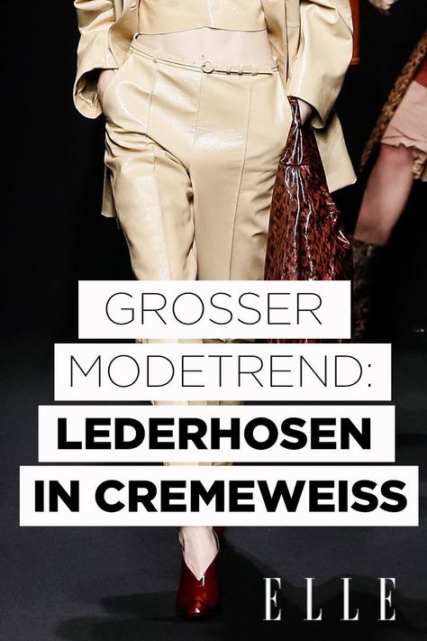 Lederhosen in Cremeweiß sind jetzt ein großer ModetrendLederhosen gelten als Modeklassiker und werden gerne für Stilbrüche  eingesetzt, denn es umgibt sie dieser rockige, unangepasste Touch. Das  gilt vor allem für die schwarzen Modelle, die nicht nur knalleng, sondern auch leicht baggy sitzen dürfen. #lederhose #beige #hellelederhose #leder #modetrends2019 #trending Creamy White, Leather Pants, Khaki Pants, Fashion Week, Pants, Leather, White, Leather Trousers, Trousers