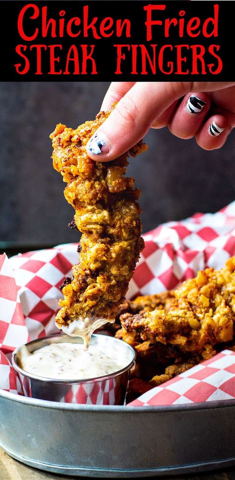 Chicken Fingers Fried, Chicken Fried Steak Fingers, Fried Steak Fingers, Steak Fingers, Creole Mustard, Mustard Dipping Sauce, Fried Steak, Cube Steak, Chicken Fried Steak