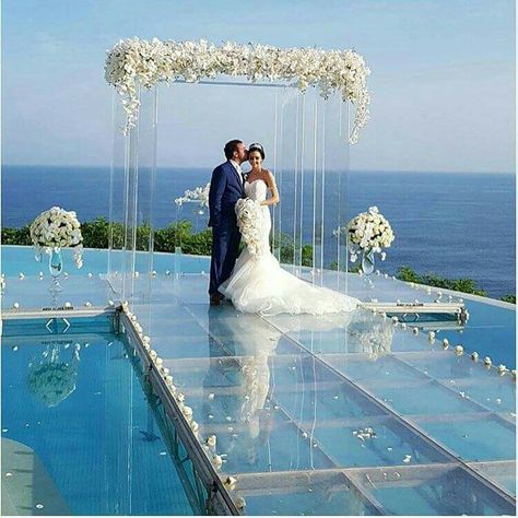 Pool platform Wedding Ideas Unique, Wedding Room Decorations, Unique Destination Wedding, Destination Wedding Ideas, Wedding Hall Decorations, Pool Wedding, Wedding Rentals Decor, Storybook Wedding, Church Wedding Decorations