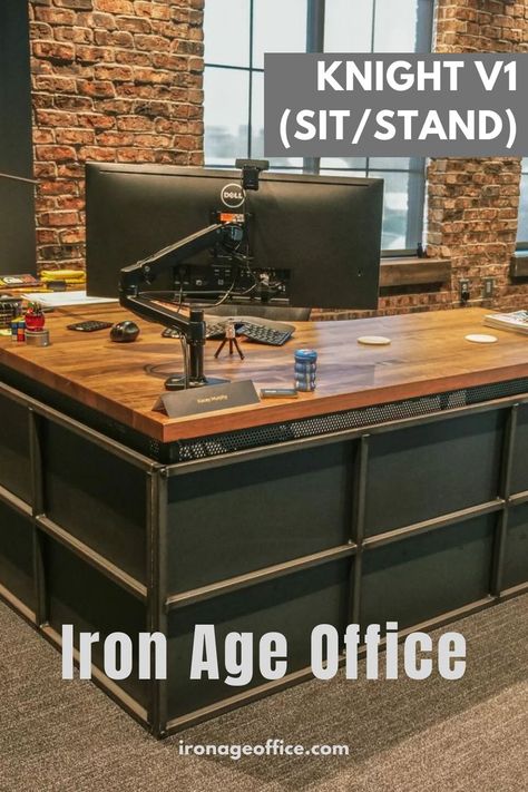 Custom Steel Furniture, Industrial Office Desk, Industrial Home Offices, Welding Shop, Monitor Arm, Wood Table Design, Work Office Decor, Furniture Details Design, Industrial Desk