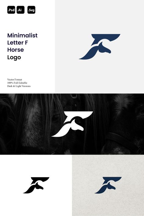 Minimalist Letter F Horse Logo  Perfect for:  - Equestrian Businesses - Horse Riding Clubs - Equine Therapy Centers - Modern and Stylish Identities - Initial-based Logos.  Style Attributes:  - Minimalist - Modern - Simple  You'll receive:  - ✅ 100% Resizable vector logo - 🎨 Easily customizable colors - 🖌 AI, PSD & SVG files.  Need customization or other formats? Contact us for personalized assistance. Gallop into elegance with our Minimalist Letter F Horse Logo. Equestrian Branding, Equine Logo Design, Horses Logo, Equine Logos, Equestrian Logo, Horse Logo Design, Horse Svg, Equine Therapy, Brand Ideas