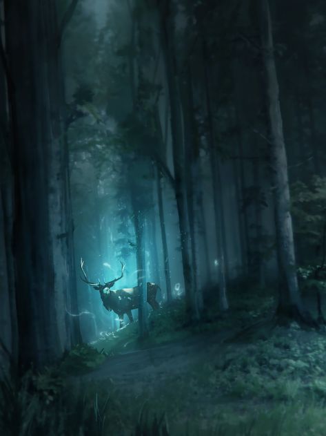 Fantasy Forest, Fantasy Setting, Fantasy Places, A Deer, Arte Fantasy, Arte Horror, Fantasy Inspiration, Environment Concept Art, Miyazaki