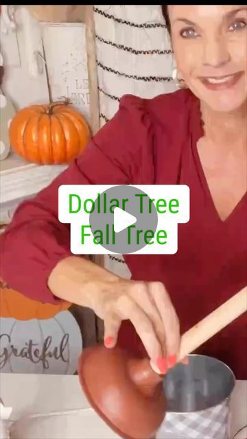 Olivia Parazine on Instagram: "Get crafty this fall using a plunger to create a festive fall tree decoration - budget-friendly and fun! 🍂🌲 #fallcrafts #dollartreeDIY #dollartree #dollartreefall" Tomato Cage Thanksgiving Decorations, How To Decorate A Hay Bale For Fall, Fall Decor With Tomato Cage, Ideas For Outside Fall Decorations, Fall Festival Party Decorations, Autumn Dollar Tree Diy, Dollars Tree Fall Crafts, Fall Floral Decor Ideas, Dollar Tree Fall Decor Ideas Front Porch