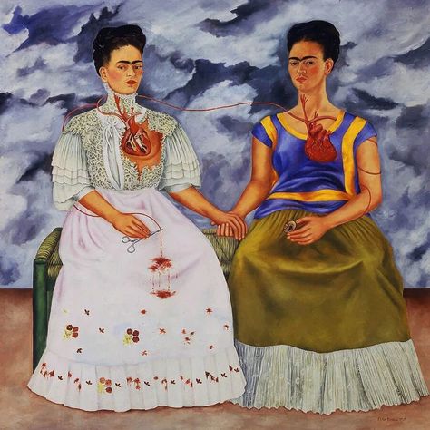 The Two Fridas, Two Fridas, Mexican Paintings, Frida Art, Tiny Cactus, Heart Illustration, Hand Necklace, Diego Rivera, Art Populaire