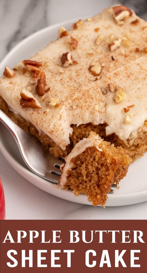 Apple Butter Sheet Cake, Apple Butter Cake Easy, What To Make With Apple Butter, Wednesday Desserts, Apple Butter Cake, Apple Cider Cake, Baked Caramel Apples, Apple Cider Glaze, Autumn Desserts