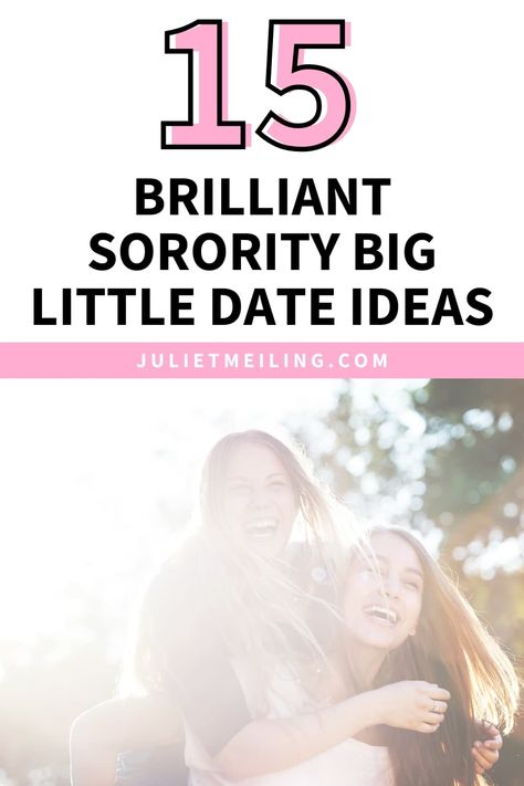 Want to form a stronger bond with your sorority big or sorority little? Check out these 15 brilliant sorority big little date ideas to help make your bond strong. Become the best sorority big little duo of your chapter with these sorority big little activities. Click through the pin now to get these 15 sorority big little date ideas. Sorority Bonding Activities, Empowerment Activities, Big/little Baskets, Sorority Family, Theta Phi Alpha, Become Stronger, Sorority Big Little, Girl Empowerment, Bonding Activities