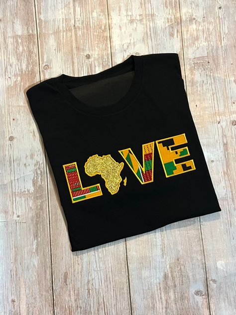 Personalized, African print Love Shirt Adults size shirt Every shirt is embroidered by myself. Handmade with love. Custom T-shirt Kente embroidered Custom shirt 100% Cotton Machine Wash COLD & HANG DRY. Unisex Shirt T Shirt With African Print Design, African T Shirts Design, African Tshirt Designs, African Customs, African Shirts Designs, Bold Fashion Outfits, Shirt Customization, African Pillow, Africa Trip