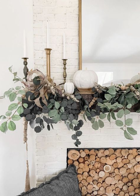 A Mirror, brass candlesticks and a little greenery on fall mantel can make all the difference! Brass Candlesticks On Mantle, Candlesticks On Mantle, Brass Candlesticks Decor, Candle Stick Decor Ideas, Candlesticks Decor, Anthropologie Mirror, Mantle Decorating, Mantle Ideas, Mantel Ideas