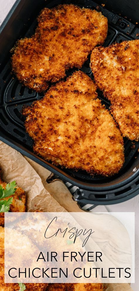 Easy Chicken Leg Recipes, Dinner Ideas Easy Chicken, Air Fryer Chicken Cutlets, Dinner Recipes Air Fryer, Meatballs Chicken, Crispy Air Fryer Chicken, Fried Chicken Cutlets, Chicken Cutlet Recipes, Breaded Chicken Cutlets