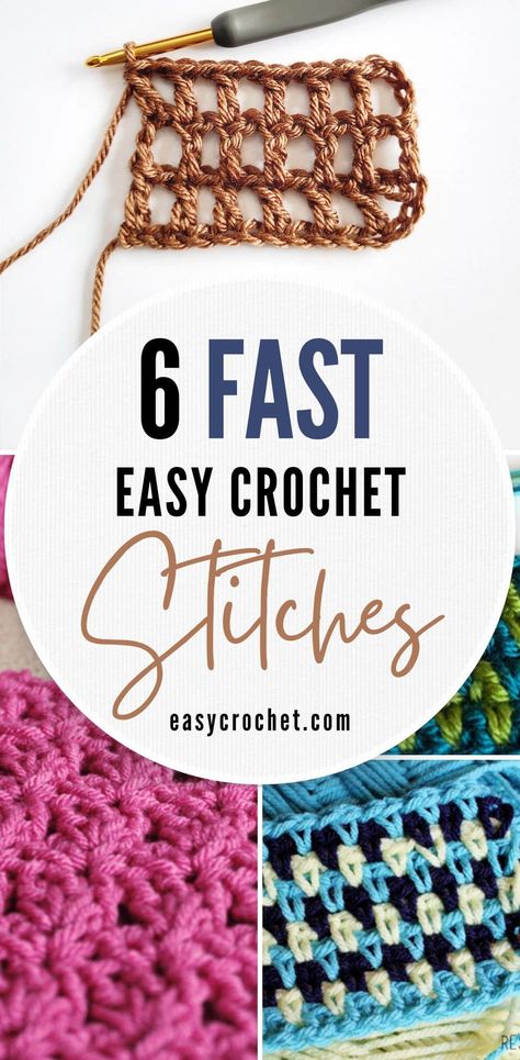 Popular Crochet Stitches that are fast to make and look great! Beginners Crochet Stitches, Common Crochet Stitches, Wide Stitch Crochet, Easy Beginner Crochet Stitches, Easy Stitches Crochet, Fast Working Crochet Stitches, Wide Crochet Stitches, Ladder Stitch Crochet, Crochet Garter Stitch