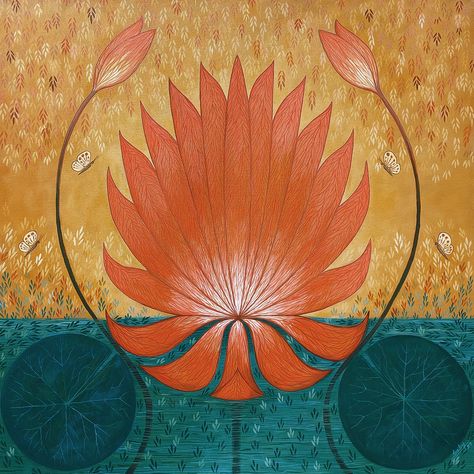 Lotus - Series IV - Surreal Acrylic Painting | World Art Community Grass Painting, Mixed Media Mosaic, Water Abstract, Lotus Art, Detailed Paintings, Lake Painting, Modern Fantasy, Art Community, Acrylic Canvas