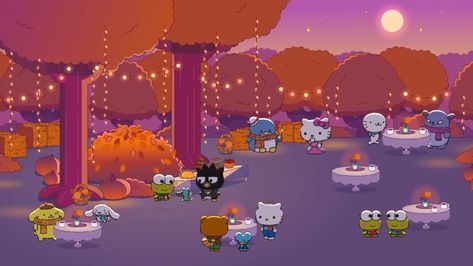 Halloween Sanrio Desktop Wallpaper, Fall Sanrio, Flower Desktop, Notion Cover, Halloween Desktop Wallpaper, Flower Desktop Wallpaper, Thanksgiving Wallpaper, Kitty Art, Hello Kitty Halloween