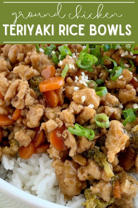 Ground chicken teriyaki chicken rice bowls are a 30 minute dinner recipe that everyone loves! Chicken Broccoli And Carrots, Ground Chicken Broccoli, Dinner Ground Chicken, Simple Teriyaki Sauce, Teriyaki Chicken Rice, Teriyaki Chicken Rice Bowl, Broccoli And Carrots, Teriyaki Chicken And Rice, Chicken Rice Bowls