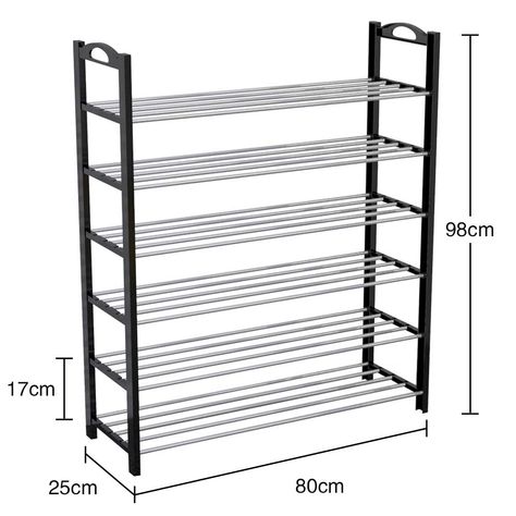 YAYI Shoe Rack Portable Metal 6-Tier Shoe Storage Organiser Hode up to 24-28 Pairs Shoes，Black: Amazon.co.uk: Kitchen & Home Shoe Rack Ideas, Shoe Tidy, Shoe Storage Furniture, Wooden Shoe Storage, Modern Shoe Rack, Corner Storage Shelves, Shoe Box Storage, Shoe Rack Organizer, Metal Shoe Rack