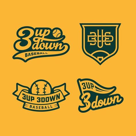 Kieran Wayne on Instagram: "Full set options for 3up3down ⚾️ Bottom two didn’t make the cut, but deserve to be seen! #logo #badgedesign #monogram #brand #logoinspirations #baseball #mlb #youthbaseball #graphicdesign #baseballlife #sportslogo #badgelogo #3up3down #identity #branding #monogramlogo #logosai #logomark #logotype" Baseball Logos Design, Baseball Logo Ideas, Retro Sports Logo, Retro Sports Design, Baseball Logo Design, Chelsea Logo, Baseball Monogram, Camp Logo, Dance Logo