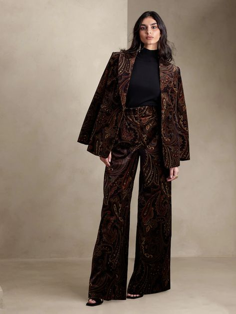 Leather, Silk & Wool Clothing | Banana Republic Wedding Guest Pants, Velvet Pant, Wedding Guest Outfit Winter, Tweed Blazer Women, Winter Wedding Guests, Boho Paisley, Velvet Suit, Wedding Attire Guest, Velvet Pants