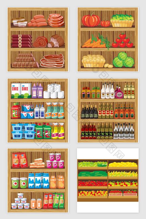 vector supermarket store food shelf #pikbest #food #grocery #foodmarket #graphicdesign #graphics #download #elements #designelements Mini Shop Ideas, Supermarket Cartoon, Store Cartoon, Super Mercado, Food Shelf, Shop Painting, Food Grocery, Vegetable Shop, Png Images Free