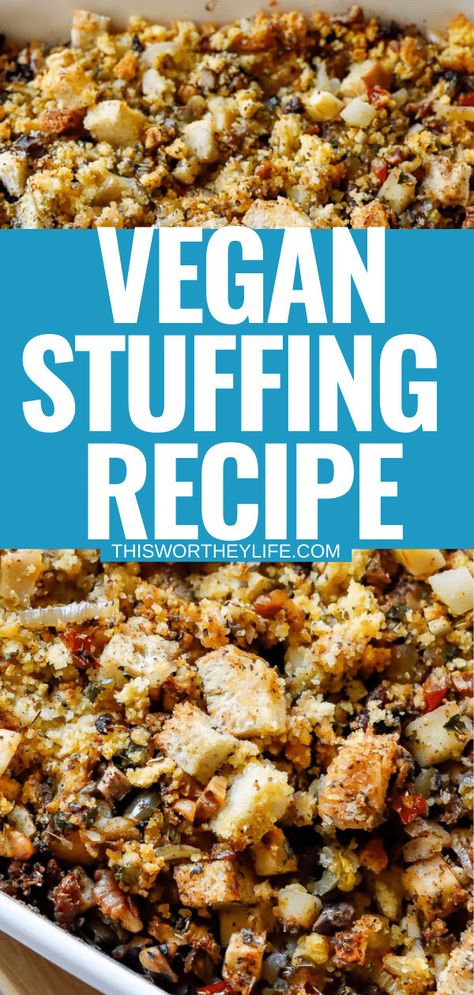 Vegan Cornbread Dressing, Vegan Stuffing Recipe, Vegetarian Dressing, Sides For Thanksgiving, Vegan Dressing Recipes, Turkey Dressing Recipe, Vegan Stuffing, Vegetarian Stuffing, Thanksgiving Vegan