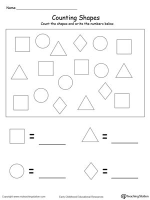 Count and Write the Number of Shapes: Help your child practice counting and writing numbers with the Count and Write the Number of Shapes printable worksheet. Count And Write The Number, Worksheet For Nursery Class, Kindergarten Numbers, Count And Write, Shape Worksheets For Preschool, Shapes Printable, Shapes Worksheet Kindergarten, Shapes Kindergarten, Numbers Printable