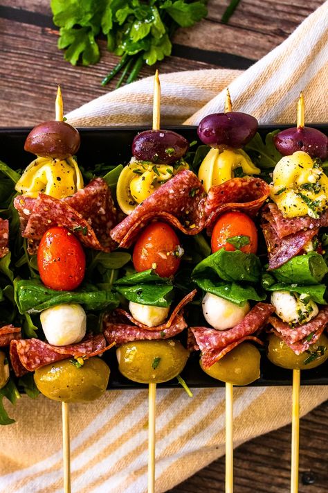 Antipasto Skewers Recipe – Happy Muncher Antipasto Skewers, Skewer Appetizers, Fresh Tomato Recipes, Cocktail Party Food, Make Ahead Appetizers, Skewer Recipes, Small Pasta, Great Appetizers, Soup And Sandwich