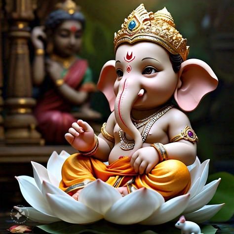 Ganapati Idol, Ganesha Images, Vighnaharta Ganesh, Spiritual Religion, Shri Ganesh Images, Ganesha Tattoo, Baby Ganesha, Ganesh Wallpaper, Ganpati Decoration Design