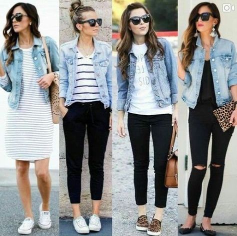 8d3369c4c086f236fabf61d614a32818 How To Wear Denim Jacket, Spring Denim Jacket, Casual Chique Stijl, Jean Jacket Outfits, Denim Jacket Outfit, Denim Outfits, Leopard Print Shoes, Print Shoes, Outfit Jeans