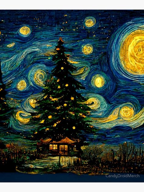 Stary Night Christmas, Christmas Paintings Ideas, Christmas Netherlands, Van Gogh Christmas, Christmas Decorations Drawings, Starry Night Picture, Painting Starry Night, Starry Night Painting, Christmas Paintings On Canvas